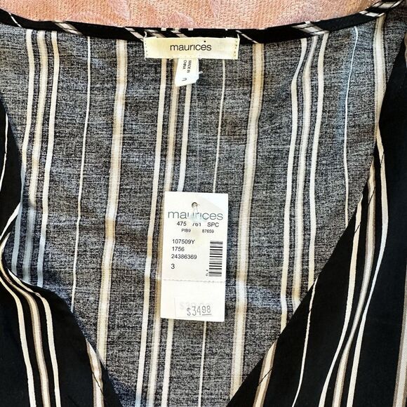 Maurices Plus Sized 3x Striped Button Tie Hem Dolman Top Blouse Black - Picture 5 of 5